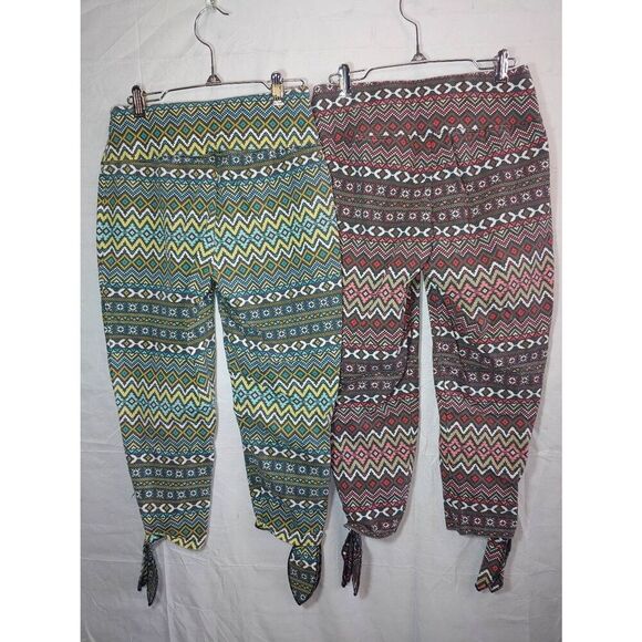 Lot Of 2 DG2 by Diane Gilman Women's Size Small Green/Yellow & Brown/Red Capri P - Picture 2 of 6